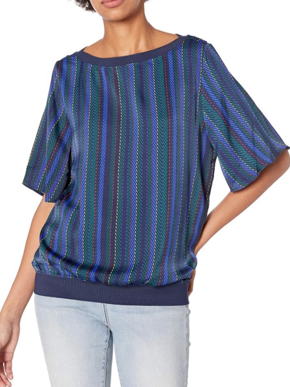 Tommy Hilfiger Navy Blue Multi-Stripe Short Sleeve Top XS